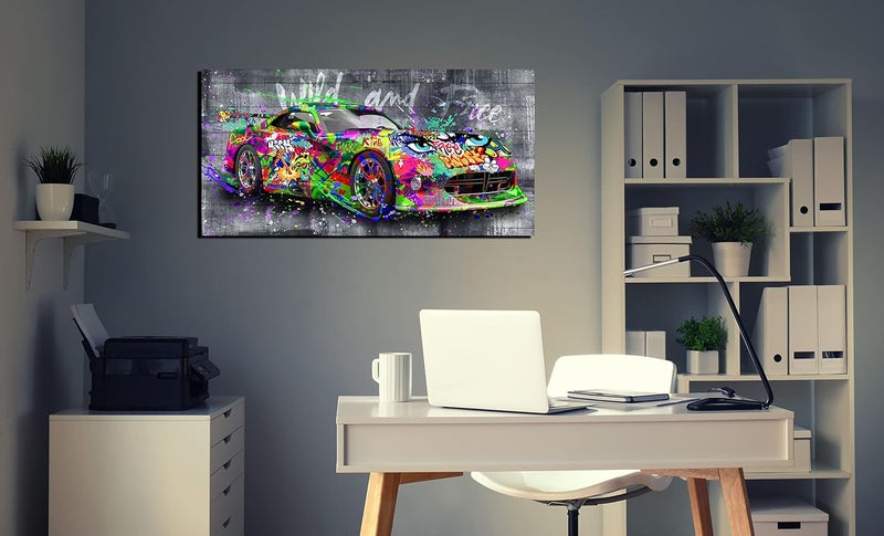 SIXTTART Graffiti Car Wall-Decor - Banksy Canvas Wall Art for Bedroom - Teen Boy Room Decor Ready to Hang Size 40" x 20" - Image 4