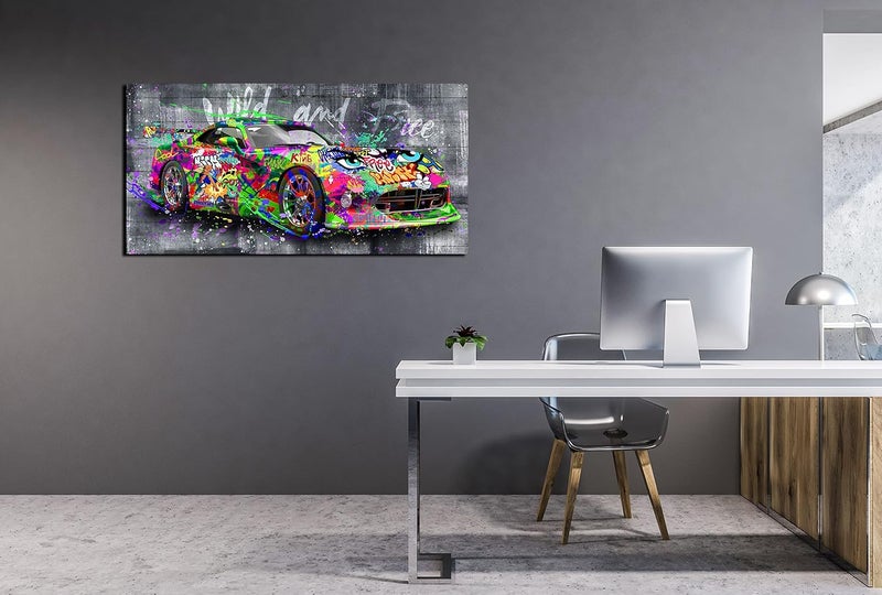 SIXTTART Graffiti Car Wall-Decor - Banksy Canvas Wall Art for Bedroom - Teen Boy Room Decor Ready to Hang Size 40" x 20" - Image 2