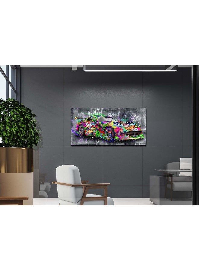 SIXTTART Graffiti Car Wall-Decor - Banksy Canvas Wall Art for Bedroom - Teen Boy Room Decor Ready to Hang Size 40" x 20" - Image 5