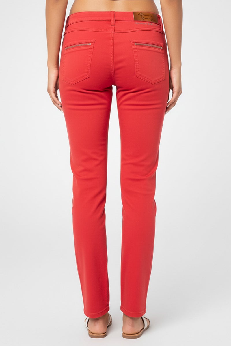 Harmont & Blaine Women Regular Fit Brand Logo Chino Pants, Red - Image 3