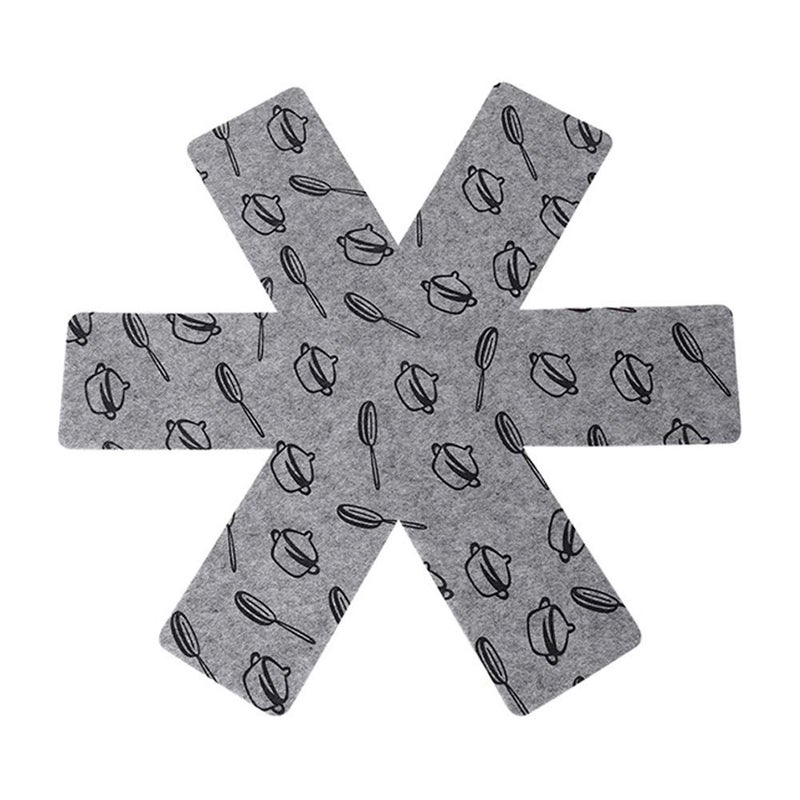 ليزنيرزم 6 قطع من واقيات الأواني والمقالي وواقيات أواني الطبخ ومقالي المقسم ووسادة حماية مضادة للانزلاق وفاصل لمنع الخدش والانفصال باللون الرمادي (حجم متوسط/13.78 بوصة) - Image 1