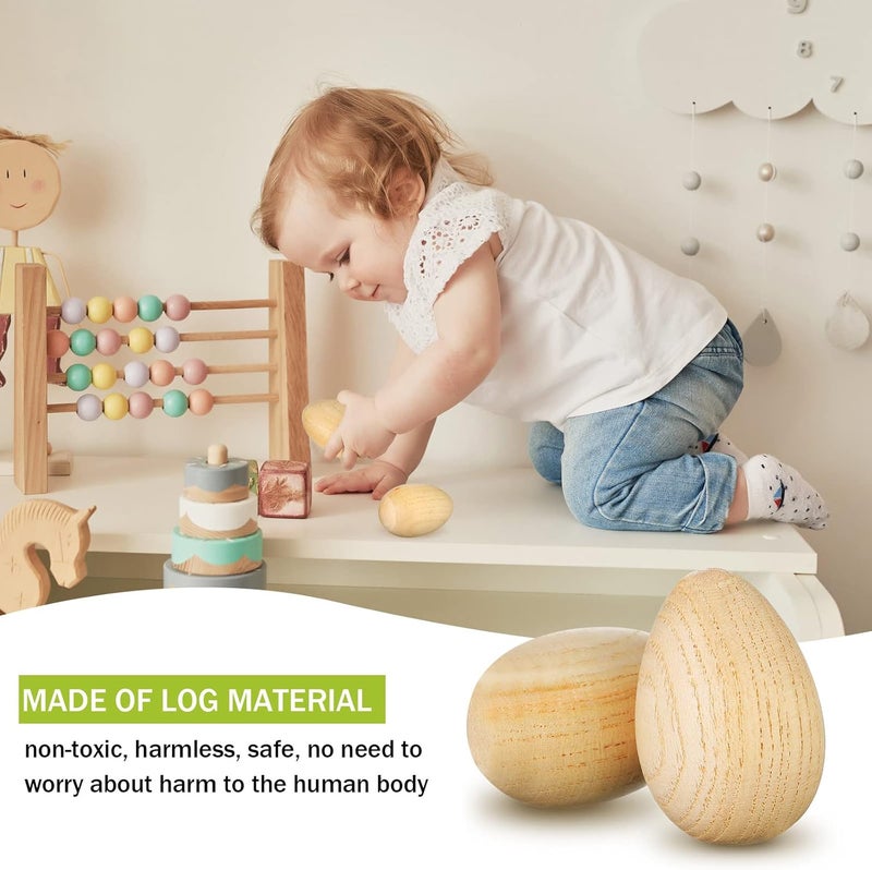 Skylety 2 Pcs Wood Egg Shakers Musical Percussion Instrument Natural Wooden Egg Maracas Music Maraca Percussion Shakers for Musical Education Party Classroom Prizes - Image 5