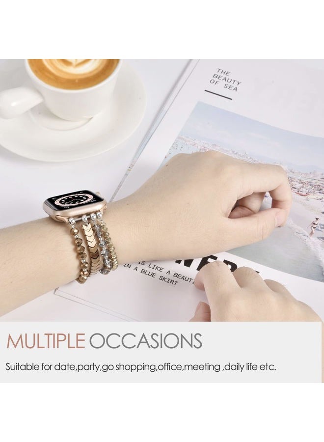 MOFREE Beaded Bracelet Compatible with Apple Watch Band Series 11/10/9/8/7, Fashion Stretch Women Bands for iWatch Series SE/6/5/4/3/2/1 iPhone Watch Strap Bands 42/44/45/49/46mm Coffee - Image 4