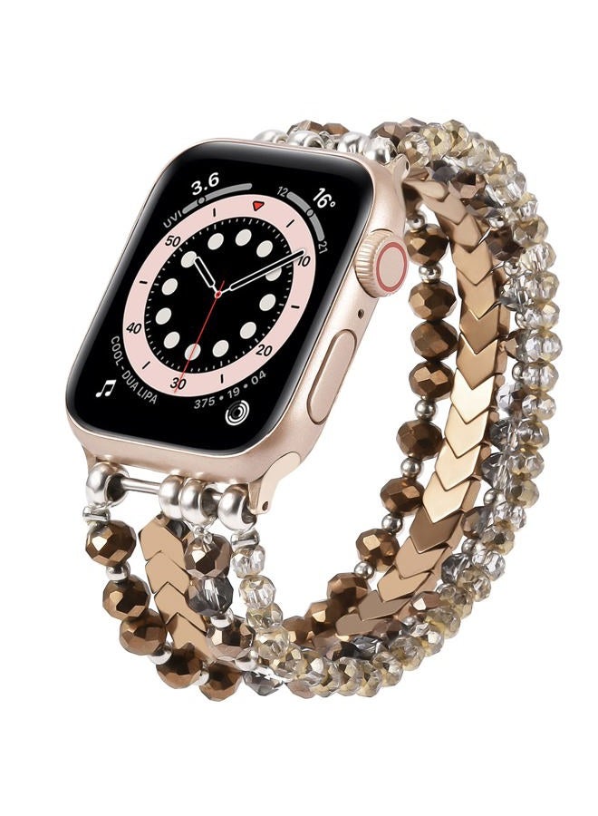 MOFREE Beaded Bracelet Compatible with Apple Watch Band Series 11/10/9/8/7, Fashion Stretch Women Bands for iWatch Series SE/6/5/4/3/2/1 iPhone Watch Strap Bands 42/44/45/49/46mm Coffee - Image 1