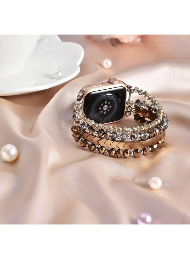 MOFREE Beaded Bracelet Compatible with Apple Watch Band Series 11/10/9/8/7, Fashion Stretch Women Bands for iWatch Series SE/6/5/4/3/2/1 iPhone Watch Strap Bands 42/44/45/49/46mm Coffee - Image 3