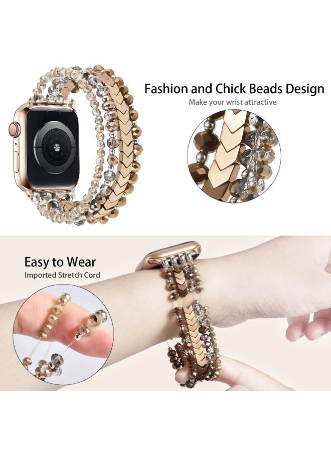 MOFREE Beaded Bracelet Compatible with Apple Watch Band Series 11/10/9/8/7, Fashion Stretch Women Bands for iWatch Series SE/6/5/4/3/2/1 iPhone Watch Strap Bands 42/44/45/49/46mm Coffee - Image 5