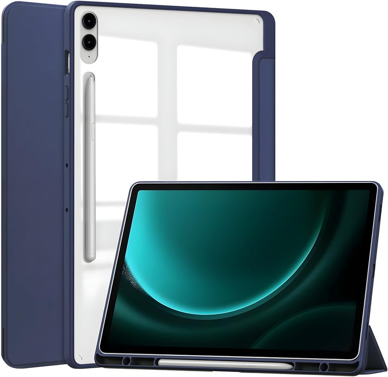 ProElite Cover for Samsung Galaxy Tab S9 FE Plus/S9 Plus/S10+ 12.4 inch Case, Smart Flip Case Cover for Samsung Galaxy Tab S9 FE+/S9 Plus/S10+ 12.4 inch with S Pen holder, Dark Blue [Transparent back] - Image 1