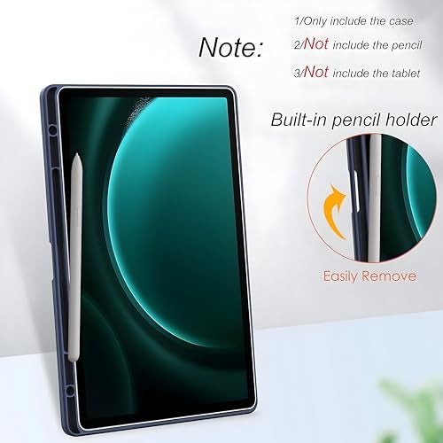 ProElite Cover for Samsung Galaxy Tab S9 FE Plus/S9 Plus/S10+ 12.4 inch Case, Smart Flip Case Cover for Samsung Galaxy Tab S9 FE+/S9 Plus/S10+ 12.4 inch with S Pen holder, Dark Blue [Transparent back] - Image 3