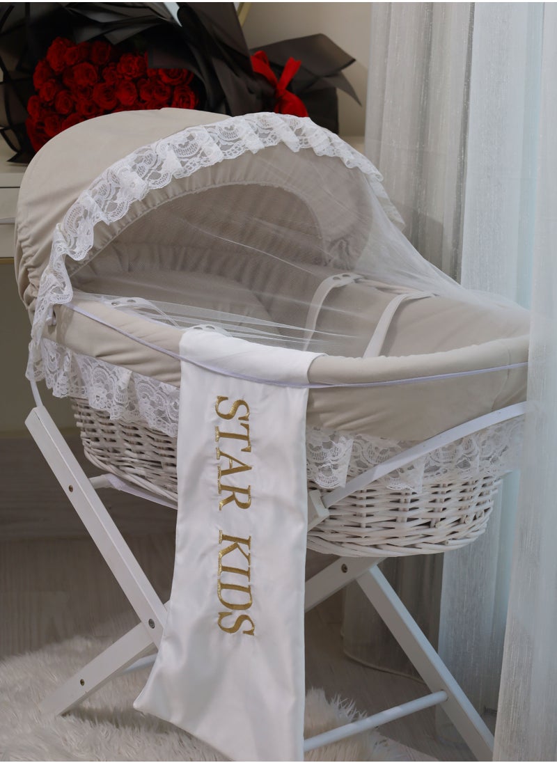 Baby Moses Basket Cradle With Rocking Stand, Light Brown - pzsku/Z0CECD935EF018F42400AZ/45/_/1710037944/0a0cbddd-7e1c-4095-9cf0-dbde8daa2b25