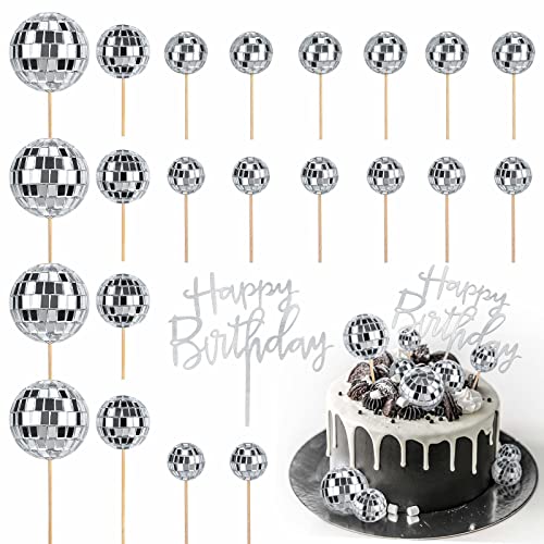 JOERSH 23pcs Disco Ball Cupcake Toppers Happy Birthday Cake Topper 1970s Disco Ball Cake Picks Disco Theme Cake Decorations for Disco Theme Party 70s Disco Party Favor - Image 1