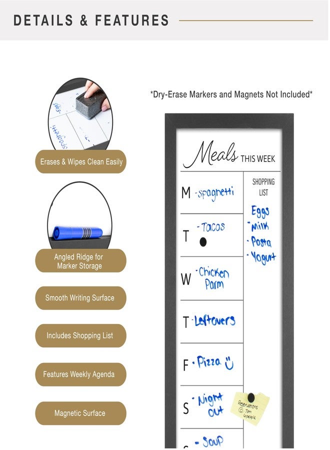 MCS Dry Erase Weekly Meal Planner 11x24 Black Framed Calander Whiteboard for The Wall, Plan Your Meals for The Week, Family Weekly Planner for Dinners & More-Including Shopping List - Image 4
