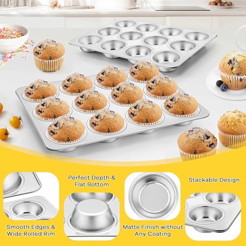 Homikit 1 Pack Muffin Pan, Stainless Steel Cupcake Tin with 12 Cups Regular Size, 13.8" x 10.4" Nonstick Metal Egg Bites Tray for Oven Baking, Non Toxic & Rust Free, Easy Release & Dishwasher Safe - Image 4