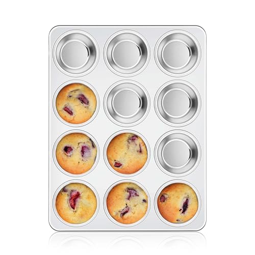 Homikit 1 Pack Muffin Pan, Stainless Steel Cupcake Tin with 12 Cups Regular Size, 13.8" x 10.4" Nonstick Metal Egg Bites Tray for Oven Baking, Non Toxic & Rust Free, Easy Release & Dishwasher Safe - Image 1