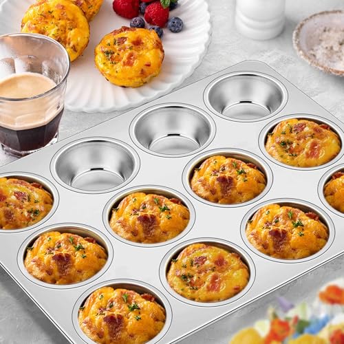 Homikit 1 Pack Muffin Pan, Stainless Steel Cupcake Tin with 12 Cups Regular Size, 13.8" x 10.4" Nonstick Metal Egg Bites Tray for Oven Baking, Non Toxic & Rust Free, Easy Release & Dishwasher Safe - Image 5