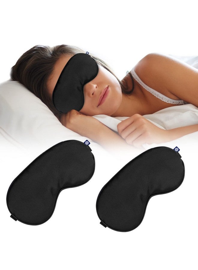 BOLDFIT Boldfit Premium Silk Eye Mask For Traveling, Sleeping With Adjustable Strap, Blind Fold For Smooth&Comfortable Sleep-Black, Pack of 2  - Image 1