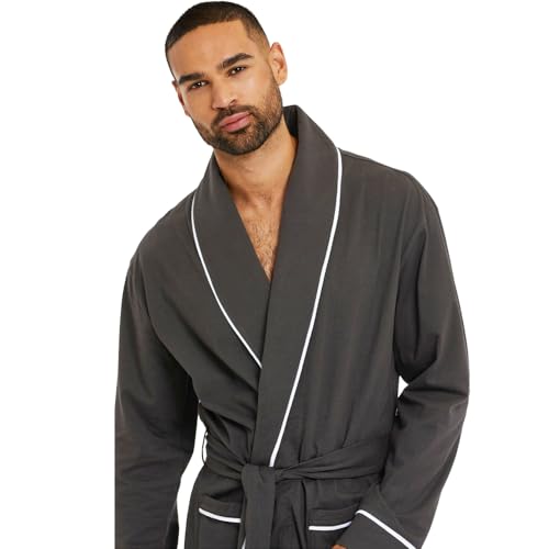 HOLOVE Mens Lightweight Robes for men Summer Kimono Bathrobe Soft Sleepwear (Iron Gray S/M) - Image 4