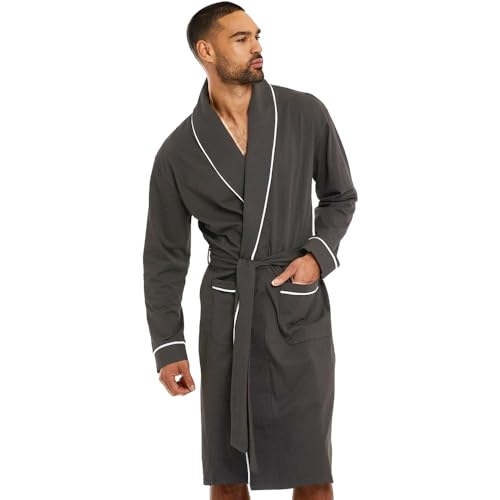 HOLOVE Mens Lightweight Robes for men Summer Kimono Bathrobe Soft Sleepwear (Iron Gray S/M) - Image 1