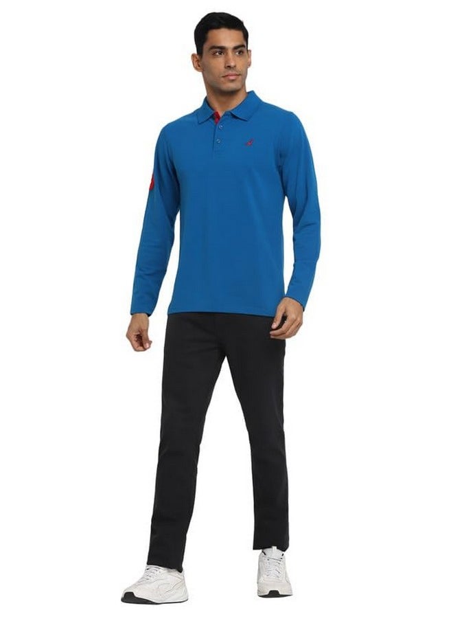 أمريكان كرو - تيشيرت بولو بأكمام طويلة وياقة بولو من AMERICAN CREW للرجال (AC1298-XXL_Mykonos Blue) - Image 1