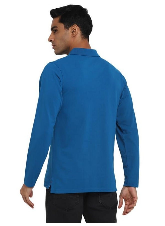 أمريكان كرو - تيشيرت بولو بأكمام طويلة وياقة بولو من AMERICAN CREW للرجال (AC1298-XXL_Mykonos Blue) - Image 1