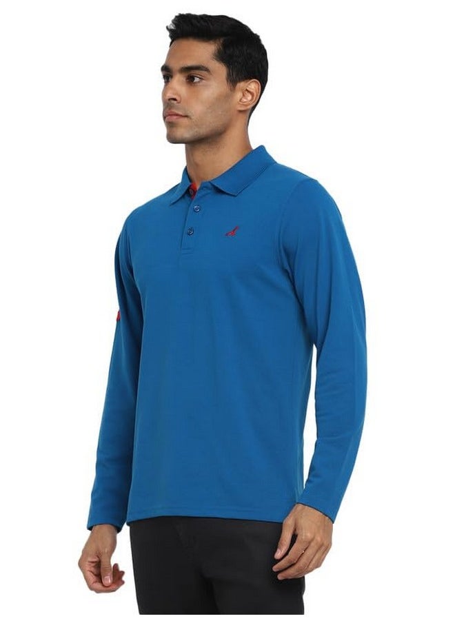أمريكان كرو - تيشيرت بولو بأكمام طويلة وياقة بولو من AMERICAN CREW للرجال (AC1298-XXL_Mykonos Blue) - Image 1