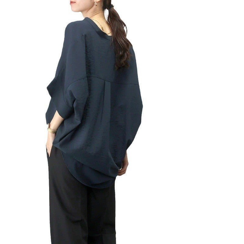 8 Colors , Japan Rakuten Ins V-Neck Pullover Loose Batwing Shirt - Image 5