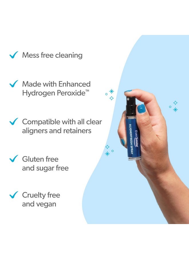 إيفر سمايل - بخاخ Alignerfresh Original Clean Spray لتنظيف التقويم الشفاف وتقويم إنفيزالاين - لتنظيف التقويم الشفاف وتبييض الأسنان أثناء التنقل. يقضي على البكتيريا ويزيل رائحة الفم الكريهة. بنكهة النعناع (عبوة واحدة) - Image 1