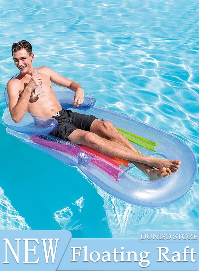 DUNISO Inflatable Pool Float 160*85CM, Floating Mat with Drink Holder, Inflatable Raft Back Support for Adults, Giant Pool Lounger, Pool Accessories, Lake Floats Pool Toys - Image 1