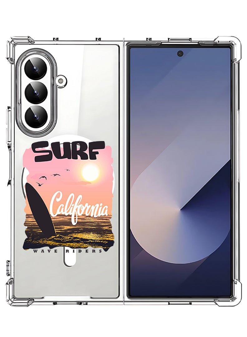 Theodor Magnetic Case for Samsung Galaxy Z Fold 7 Compatible with MagSafe Wireless Charging, Shockproof Phone Bumper Cover Surf California - Image 1