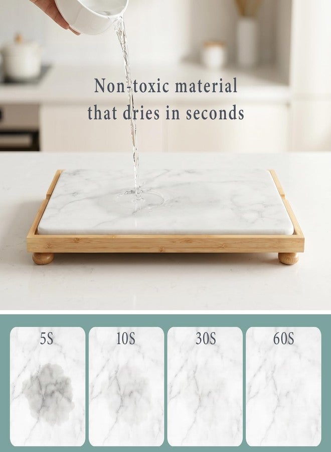 Golener Stone Drying Mat for Kitchen Counter, Dish Drying Pad with Bamboo Rack, Super Absorbent Diatomaceous Earth and Drying Rack, Multi-purpose Quick Drying Mat Rack for Kitchen,Marble White,16”x12” - Image 4
