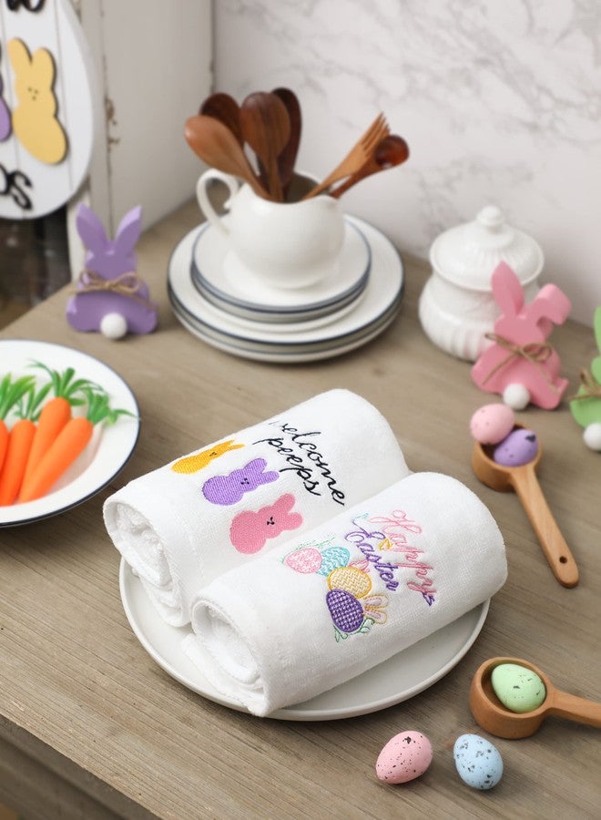 NEWLIGHTURE Easter Hand Towels 100% Cotton Embroidered Happy Easter Bunny Decorative Bathroom Kitchen Dish Towels Set Gift Set of 2 14x29inch - Image 5