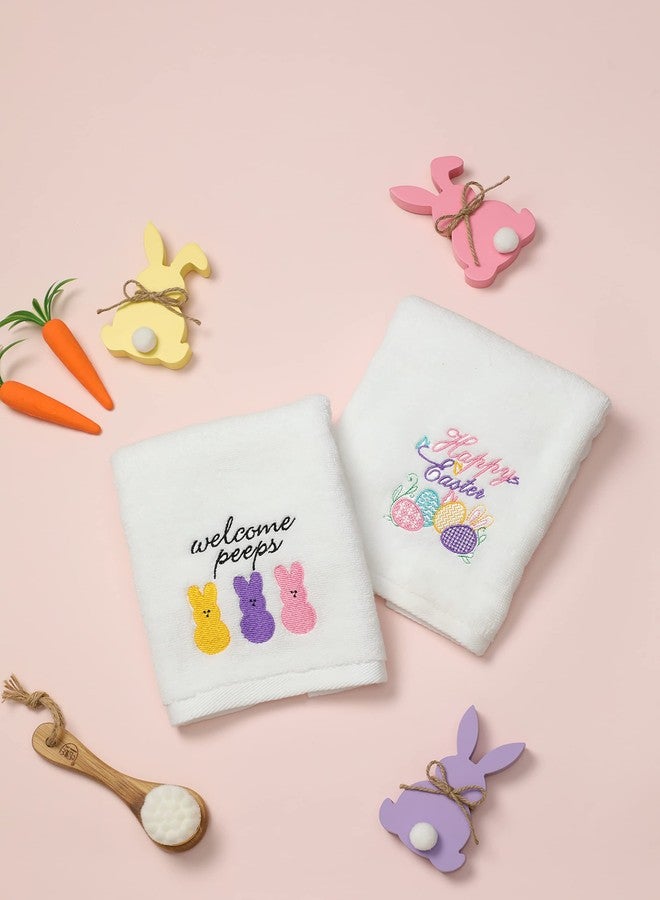 NEWLIGHTURE Easter Hand Towels 100% Cotton Embroidered Happy Easter Bunny Decorative Bathroom Kitchen Dish Towels Set Gift Set of 2 14x29inch - Image 2