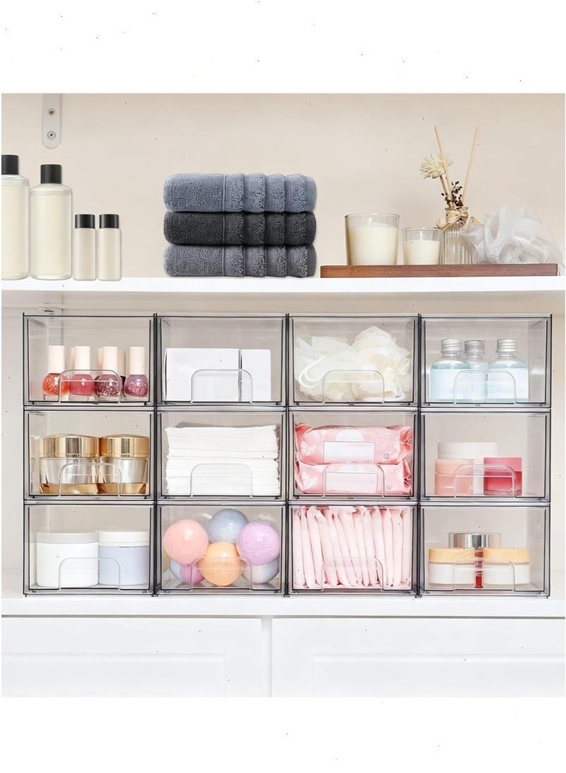 2 Pack Clear Stackable Storage Drawers,4.4'' Tall Acrylic Bathroom Makeup Organizer,Plastic Storage Bins For Vanity, Undersink, Kitchen Cabinets, Pantry, Home Organization - Image 2