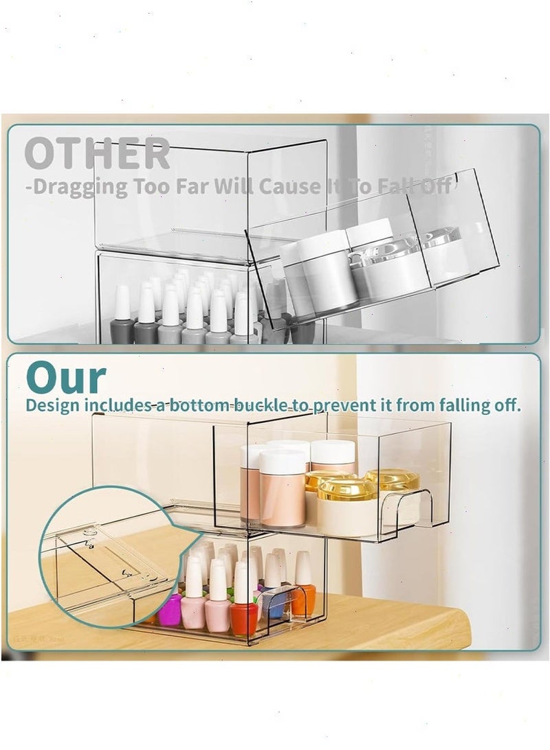 2 Pack Clear Stackable Storage Drawers,4.4'' Tall Acrylic Bathroom Makeup Organizer,Plastic Storage Bins For Vanity, Undersink, Kitchen Cabinets, Pantry, Home Organization - Image 5