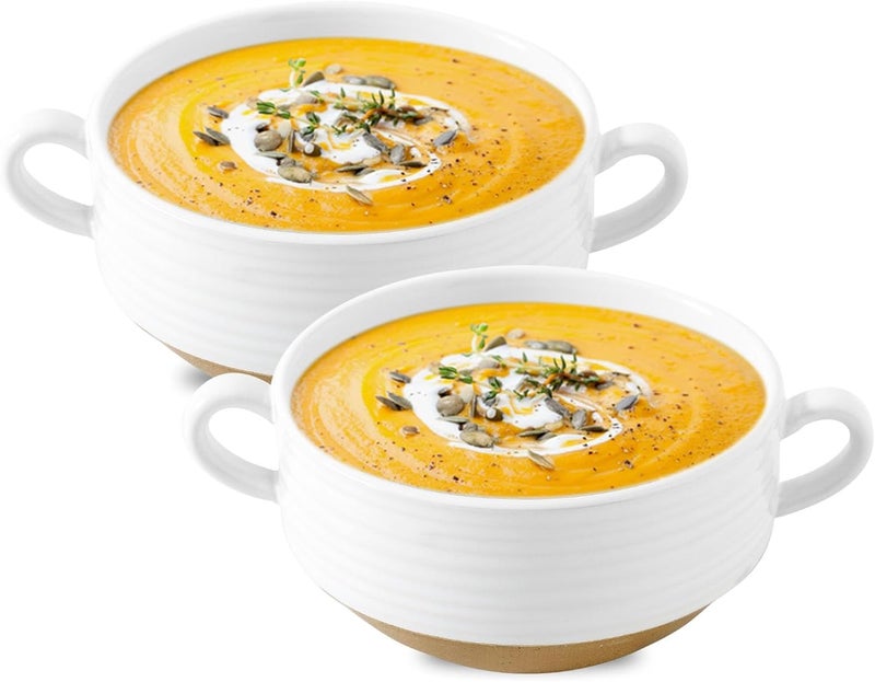 Hasense Ceramic Soup Bowls Set of 2 24 oz Serving Dishes Crock with Handles White Ramen Bowls for Chili Stew Cereal Pasta Microwave and Dishwasher Safe - Image 1