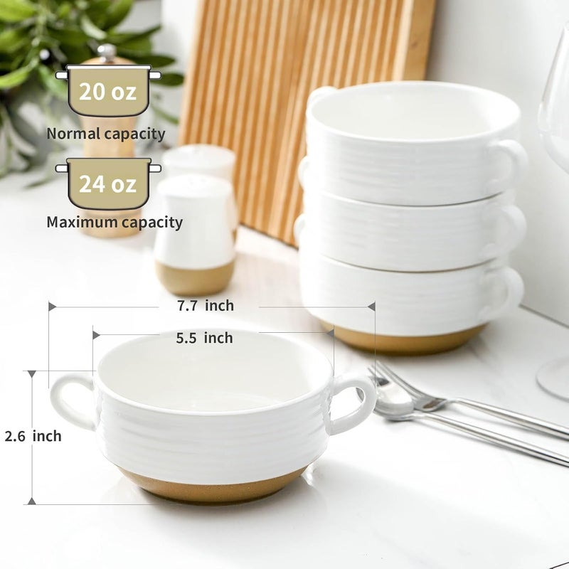 Hasense Ceramic Soup Bowls Set of 2 24 oz Serving Dishes Crock with Handles White Ramen Bowls for Chili Stew Cereal Pasta Microwave and Dishwasher Safe - Image 2