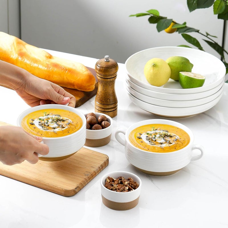 Hasense Ceramic Soup Bowls Set of 2 24 oz Serving Dishes Crock with Handles White Ramen Bowls for Chili Stew Cereal Pasta Microwave and Dishwasher Safe - Image 3