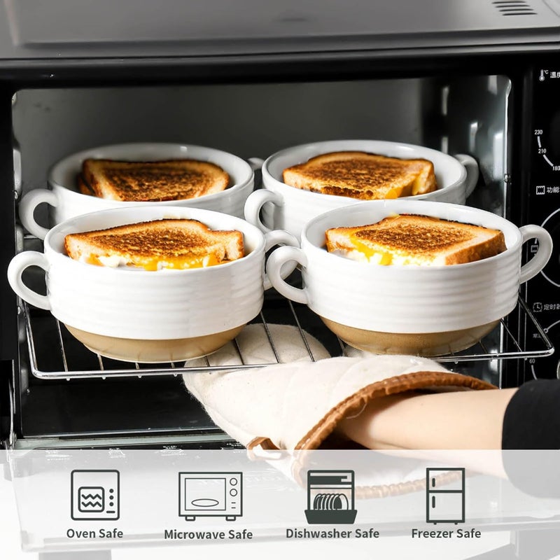Hasense Ceramic Soup Bowls Set of 2 24 oz Serving Dishes Crock with Handles White Ramen Bowls for Chili Stew Cereal Pasta Microwave and Dishwasher Safe - Image 5