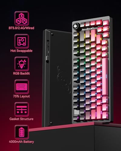 LEOBOG Wireless Mechanical Keyboard75 Gasket Hot Swappable Custom Keyboard with Knob 24GHzUSBCBT50 Mechanical Gaming Keyboards for PCMACWindows Seiya Switch Black Pink HI75C Pro - Image 3