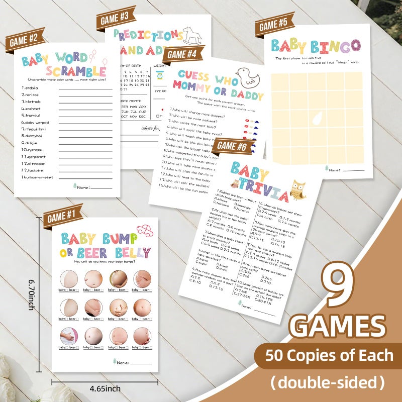 OLOUTAB Baby Shower Games Boy or Girl -9 Gender Neutral Activities,Baby Bingo,Don't Say Baby,Guess Who Mommy or Daddy,Word Scramble,Pin the Pacifier,Predictions and Advice,How Big is Mommys Belly,Baby Trivia - Image 2