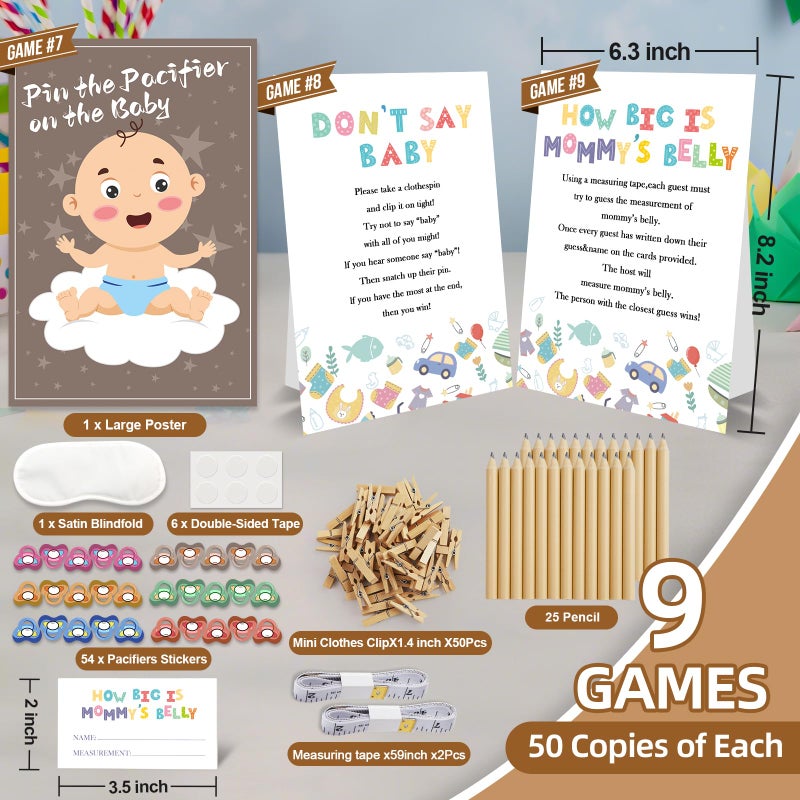 OLOUTAB Baby Shower Games Boy or Girl -9 Gender Neutral Activities,Baby Bingo,Don't Say Baby,Guess Who Mommy or Daddy,Word Scramble,Pin the Pacifier,Predictions and Advice,How Big is Mommys Belly,Baby Trivia - Image 3