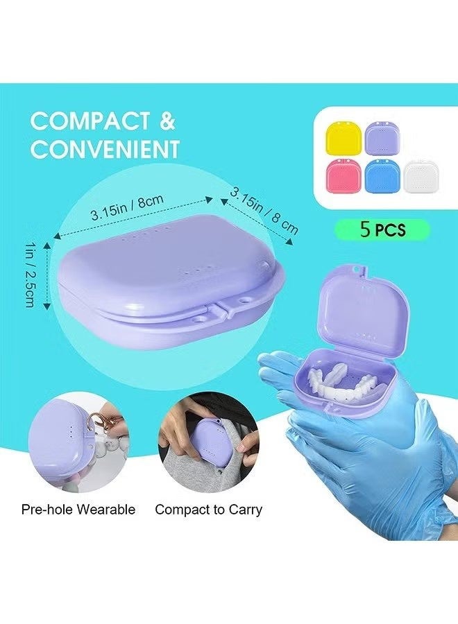 YJ 5 Piece Retainer False Teeth Container Box with Vent Holes Mouth Guard Case Dental Aligner Mouthpiece Case Tight Snap Lock Orthodontic Mouth Guard Case - Image 2