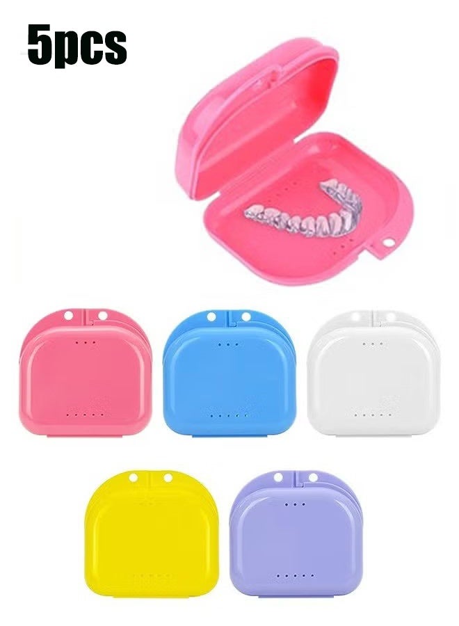YJ 5 Piece Retainer False Teeth Container Box with Vent Holes Mouth Guard Case Dental Aligner Mouthpiece Case Tight Snap Lock Orthodontic Mouth Guard Case - Image 1