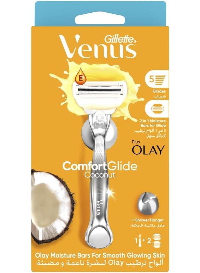 جيليت Venus Store Comfort Glide Razor With Handle Coconut Handle Blade Refill Pack Silver