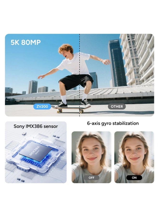 SJCAM 5K Digital Camera for Photography- Sony CMOS 80MP Vlogging Camera with 2.8" Flip Screen, Six-Axis Image Stabilization 16X Digital Zoom Point and Shoot Camera with 2 Batteries for Travel, Beginners - Image 3