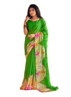 Trendy Style Chiffon Green Colour Saree Having Tie And Die Print Plus Unstitched Blouse