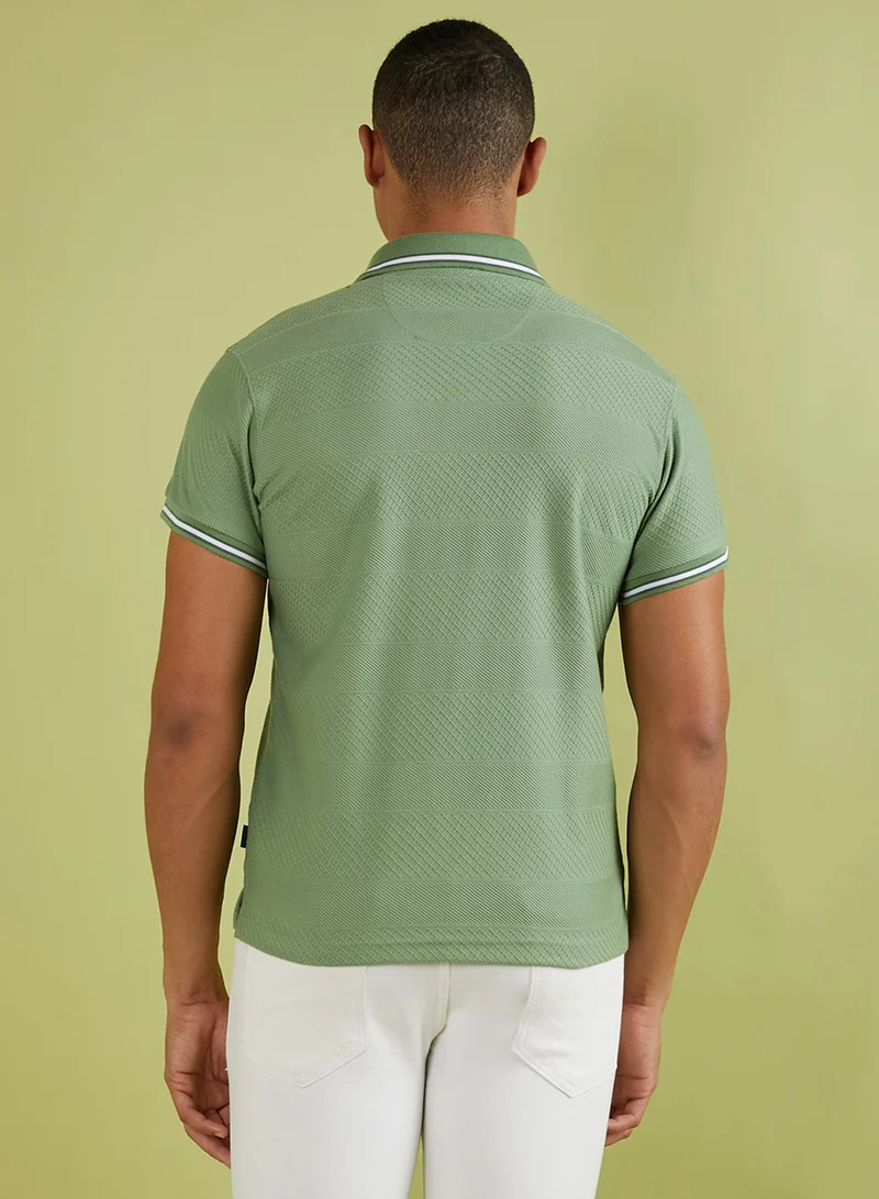Campus Sutra Men's Olive Green Self-Design Horizontal Striped T-Shirt