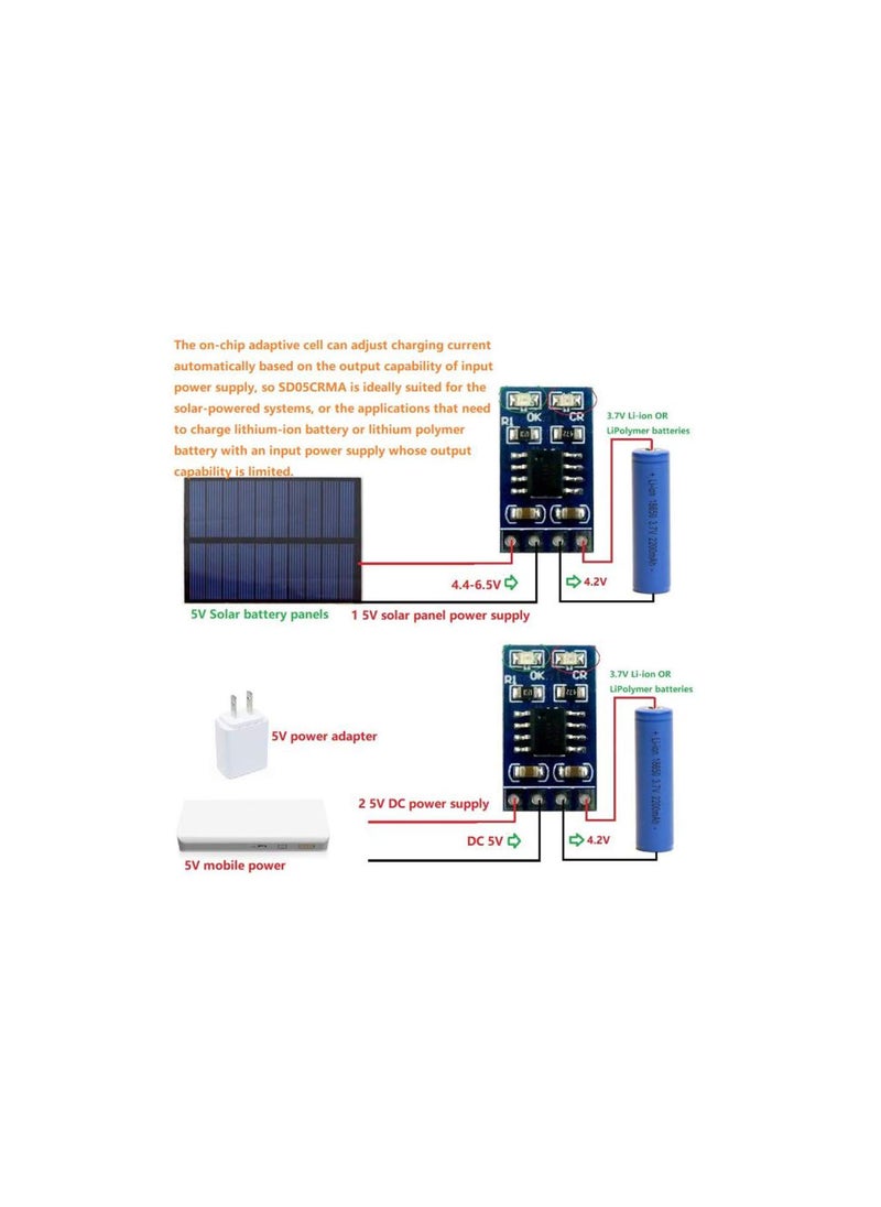 Solar Charge Module, 1A 4.2V 3.7V 18650 LiPo Li ion Lithium Battery Charger MPPT Solar Charge Controller Module, with Battery Overvoltage Protection(without Pin)