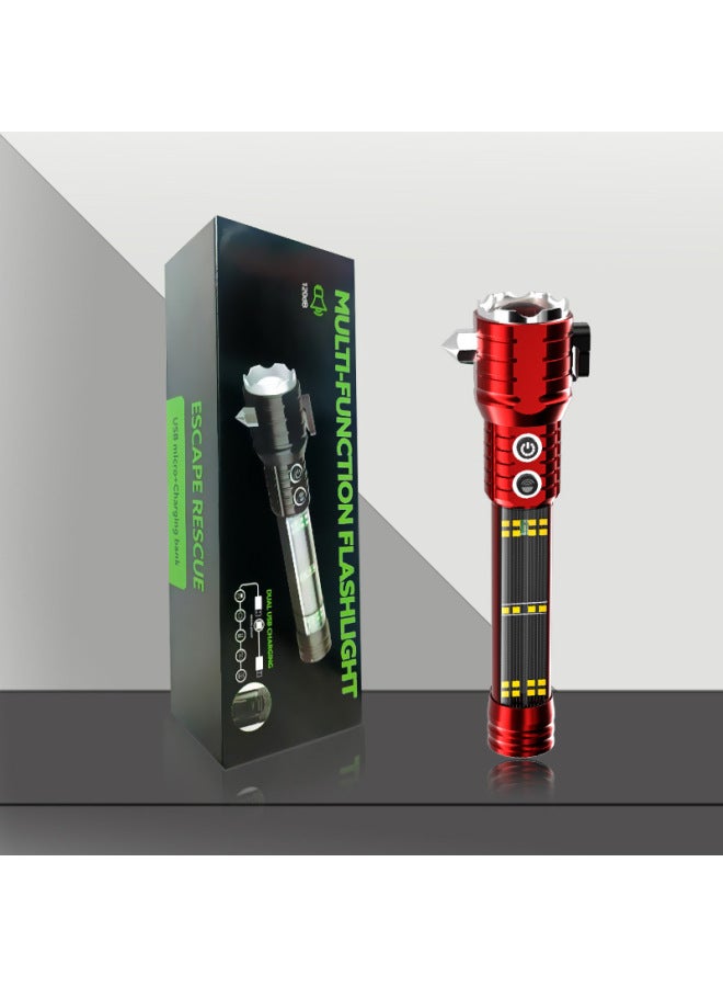 White Laser High-power Strong Light Outdoor Multifunctional Solar Vehicle Fire Emergency Self-rescue Safety Hammer Flashlight-Product Specifications:705 Red Gift Box Model 【white Laser + Telescopic - Image 1