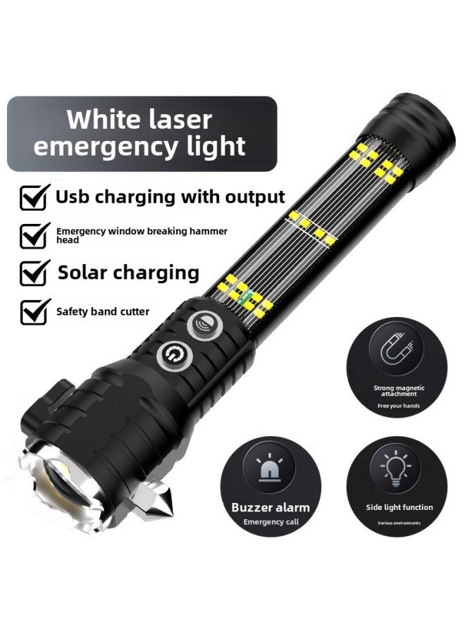 White Laser High-power Strong Light Outdoor Multifunctional Solar Vehicle Fire Emergency Self-rescue Safety Hammer Flashlight-Product Specifications:705 Red Gift Box Model 【white Laser + Telescopic - Image 2