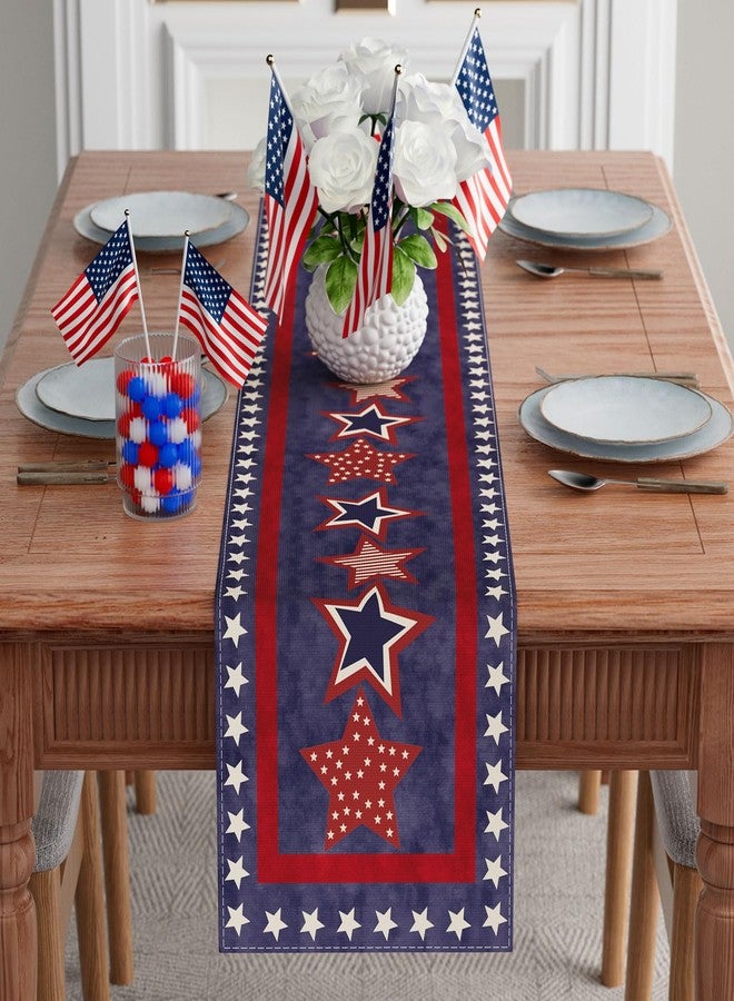 XCHI Blue Patriotic Red White Stars America 4th of July Memorial Day Independence Day Table Runner Decoration for Home Kitchen Holiday Party 13x48 Inch - Image 2